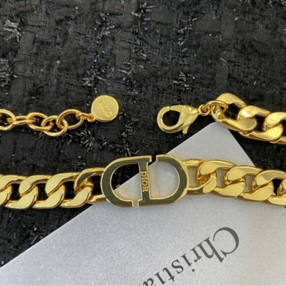 Chic Dior Gold Tone Chain Link Necklace with Crystal CD - Picture 6 of 7